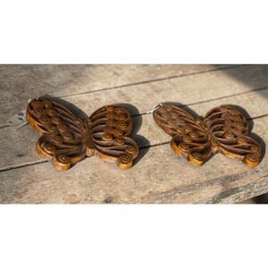 Burwood Butterfly Wall Plaques Set of 2 Vintage Faux Wood Wall Decor